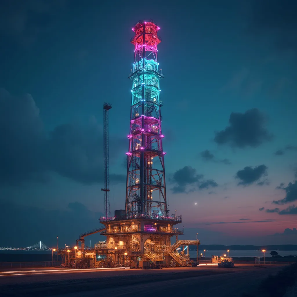 Torre petrolera de noche